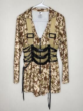 Spirit Halloween Women's Digital Camo Military Soldier Costume Romper Adult L